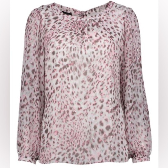 Talbots Pink Snow Leopard Popover Blouse Sz. S - Picture 7 of 15